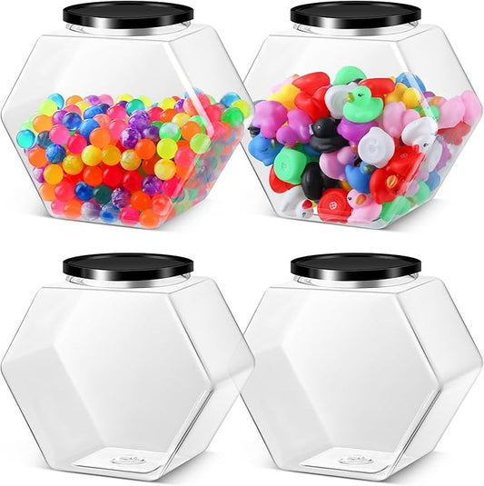 Norme 4 Pcs 129 oz Plastic Candy Jars with Lids Hexagon Cookie Jars for Kitchen Counter Candy Bar Containers Acrylic Clear Containers for Buffet Storage Display Dog Treat Laundry Pod Buffet Craft