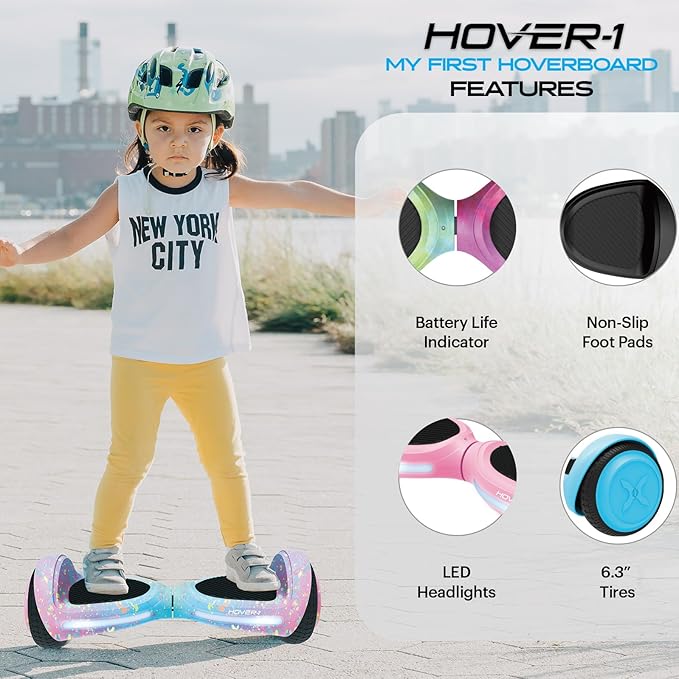 Hover-1 My First Hoverboard Electric Self-Balancing Hoverboard for Kids with 5 mph Max Speed, Dual 150W Motors, 6.3” Tires, 3 Miles Max Range, and LED Headlights