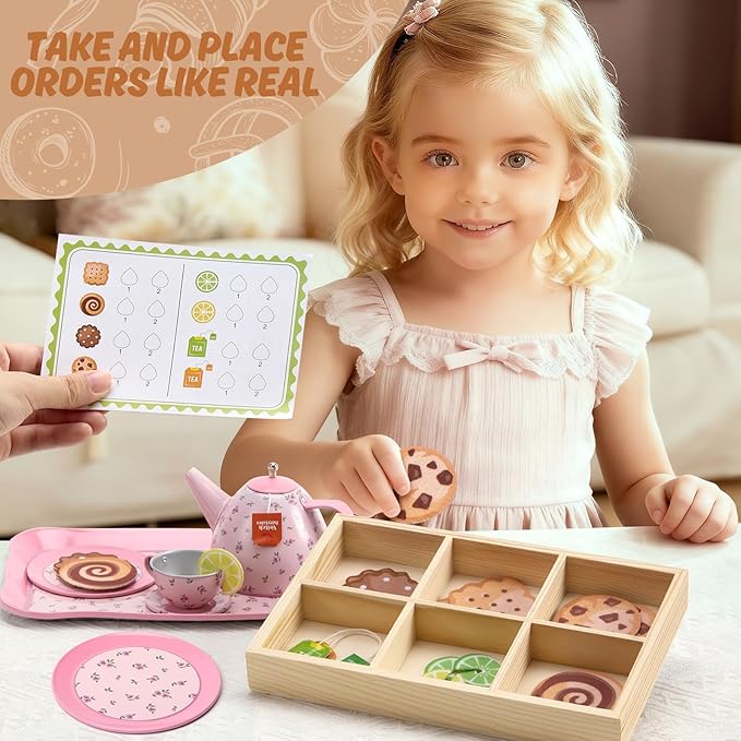 Kids Tea Party Set for Little Girl, Tea Sets for Toddler Pretend Play Food Kitchen Toy Accessories Gift for 3 4 5 6 Years Old Girls Boys (Pink)