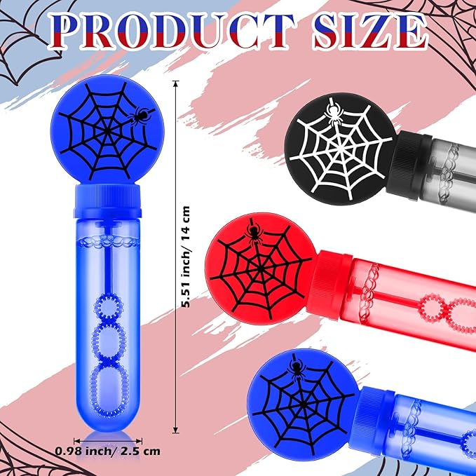 24 Pcs Spider Web Bubble Wands Mini Bubble Party Favor Toys for Kids Toddlers Christmas Party Birthday Goodie Bag Stuffer Filler Classroom Reward Gifts(Dark Blue, Red, Black)