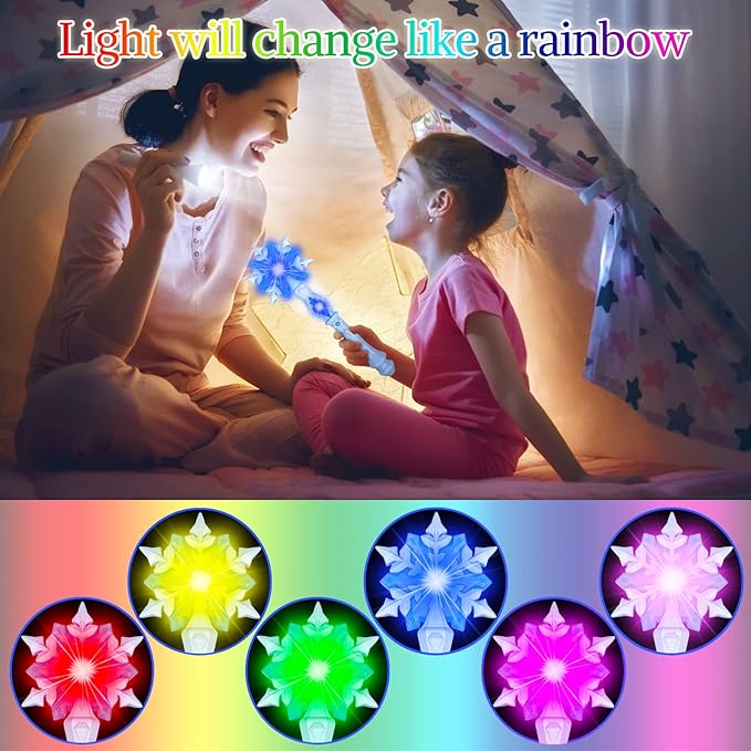 KingGlee Light Up Frozen Snowflake Wands with Sound(Motion Sensitive) Magic Toy for Kids Girls Princess Party Favors Costume Cosplay Accessories Blue 2 Pieces