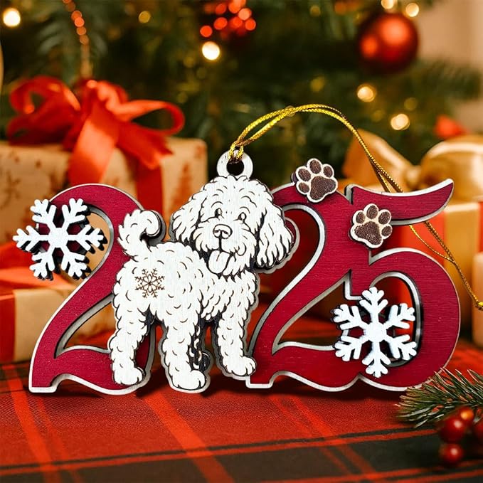 2025 Labradoodle Christmas Ornament – Wooden Dog Ornament for Tree, Cute Puppy Holiday Decoration, Personalized Pet Keepsake Gift for Women, Men, Kids, Dog Mom & Dad
