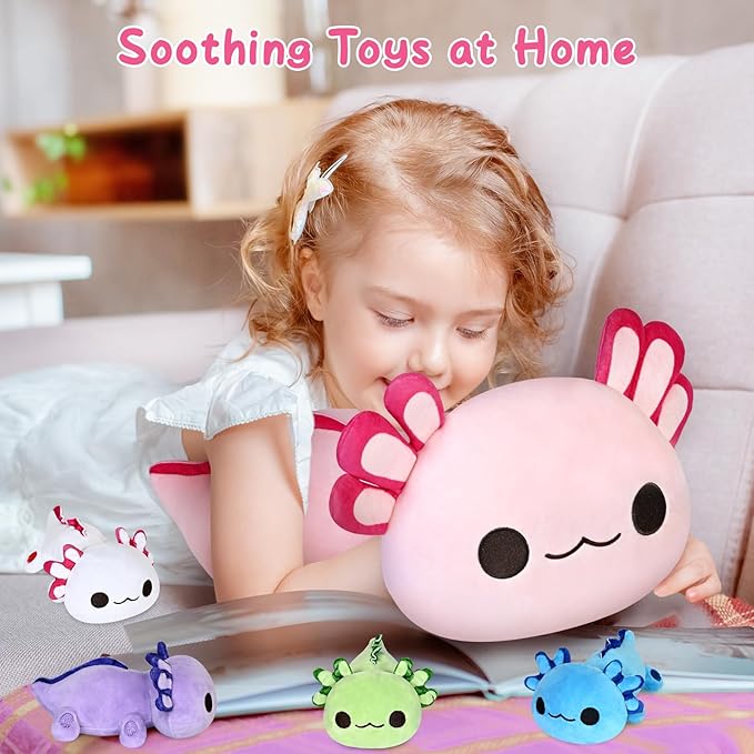 KMUYSL Axolotl Plush Toys for Ages 0 1 2 3 4 5 6 7 8+ Year Old Boys Girls- Axolotl Mommy Stuffed Animal with 4 Baby Axolotls in Her Tummy, Christmas Birthday Gifts for Baby, Toddler, Kids