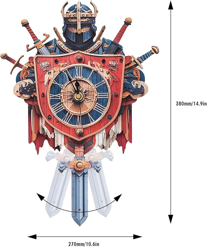 3D Puzzles for Adults Clock-Knight Design Model Kit-Mechanical DIY Pendulum Clock with Roman Numerals-Desk Home Office Decor Personalized Gift for DIY Lovers