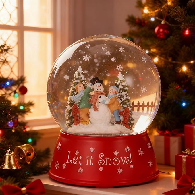 120mm Christmas Snow Globe Lamp - Red Base Musical Holiday Decoration Xmas Tree & Snowman with Timer, USB Power, Festive Room Light, Best Gift for Christmas,New Year