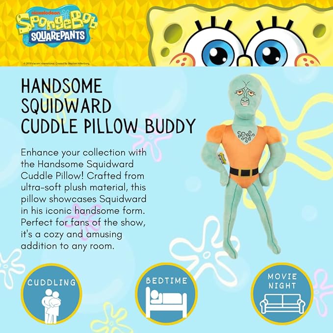 Collectibles Spongebob Squarepants Handsome Squidward Bedding Super Soft Cozy Decorative Cuddle Pillow, (Officially Licensed Product) By Franco