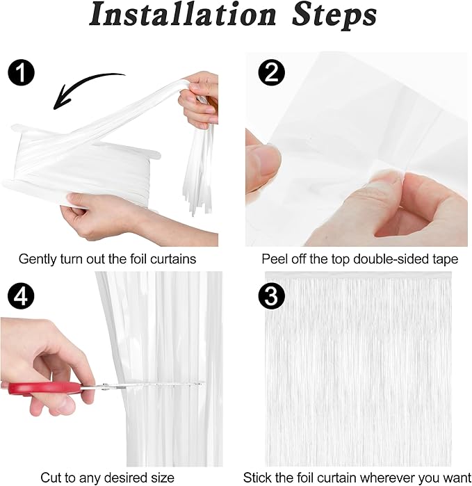 2 Pack Tinsel Backdrop, 3.28 x 7.05 Feet White Party Decorations, Metallic Foil Fringe Curtains Streamer Backdrop, Party Supplies Photo Props for Birthday Anniversaries Wedding