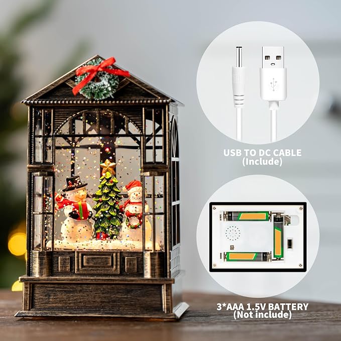 Christmas Snow Globe, Lighted Snowman Christmas Tree Scene, Musical Snow Water Lantern Swirling Glittering Holiday Decoration and Gift for Family Children or Friends