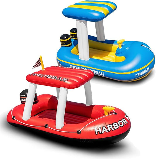 Zone Tech Inflatable Patrol Boat Pool Float and Harbor Master Boat Pool Float Ride On Fun Water Toy Squirter