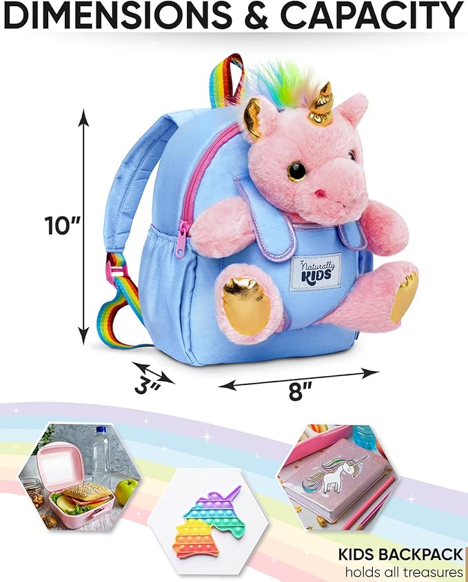 Naturally KIDS Pink Unicorn Toys, 3 Year Old Girl Gifts, Birthday Gifts for 2 Year Old Girls, Toddler Unicorn Backpack