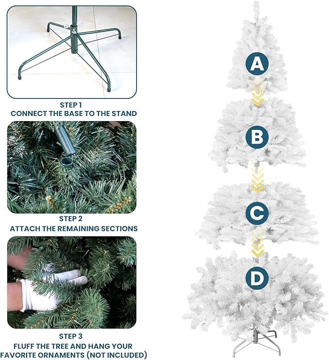 Kadunmina 8ft Artificial White Christmas Tree, Unlit Premium Xmas Tree with 1430 Branch Tips,Fake Spruce Full Hinges Trees for Home,Office,Metal Base