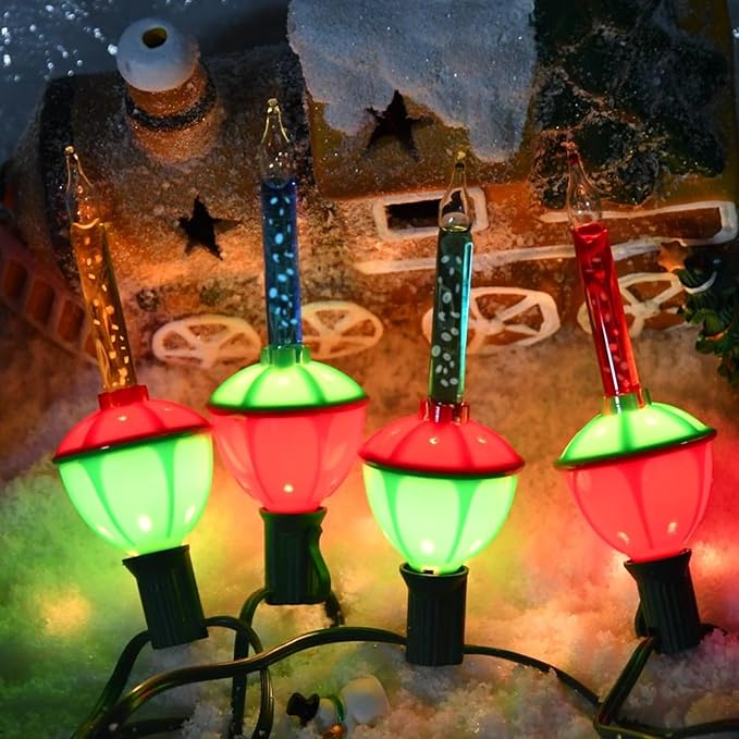 4 Pack Multicolor Bubble Light Replacement Bulbs, Vintage Christmas Tree Light Replacement Bulbs & C7 Candelabra Light Bulbs for Holiday Christmas Home Tree Table Wall Decor, E12 Base, 5W
