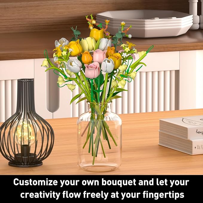 Rose Bouquet Building Set for Adult - Compatible with Lego Flowers Botanical Collection - Christmas, Mother's Day & Valentine's Gifts for Women & Girls Home Decor