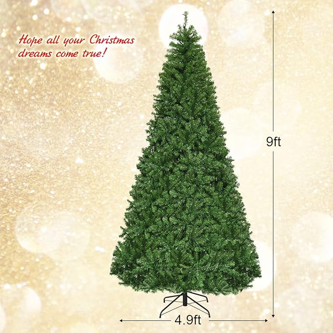 COSTWAY 8 FT Pre-lit Christmas Tree, Artificial Xmas Tree with 750 Warm White & Multicolored Lights, 11 Modes, 2128 Branch Tips, Metal Support, Holiday Decoration Fake Tree for Home, Office, Party