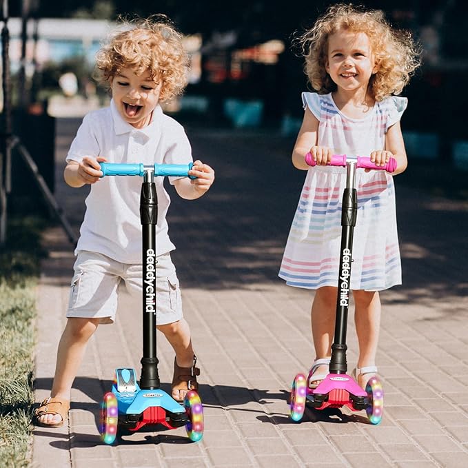 Scooters for Kids 3 Wheel Kick Scooter for Toddlers Girls & Boys, 4 Adjustable Height, Lean to Steer, Extra-Wide Deck, Light Up Wheels for Children from 3 to 14 Years Old