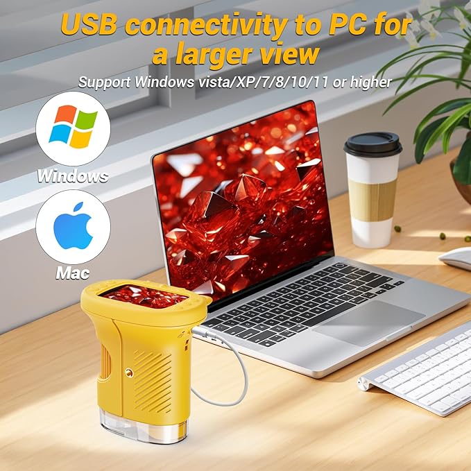 2.4" Screen Pocket Kids Microscope: 1000X Handheld Microscope for Photo and Video - Portable Science Kits STEM Toys – Christmas/Birthday Gifts for Girls & Boys Ages 3-12(Orange)