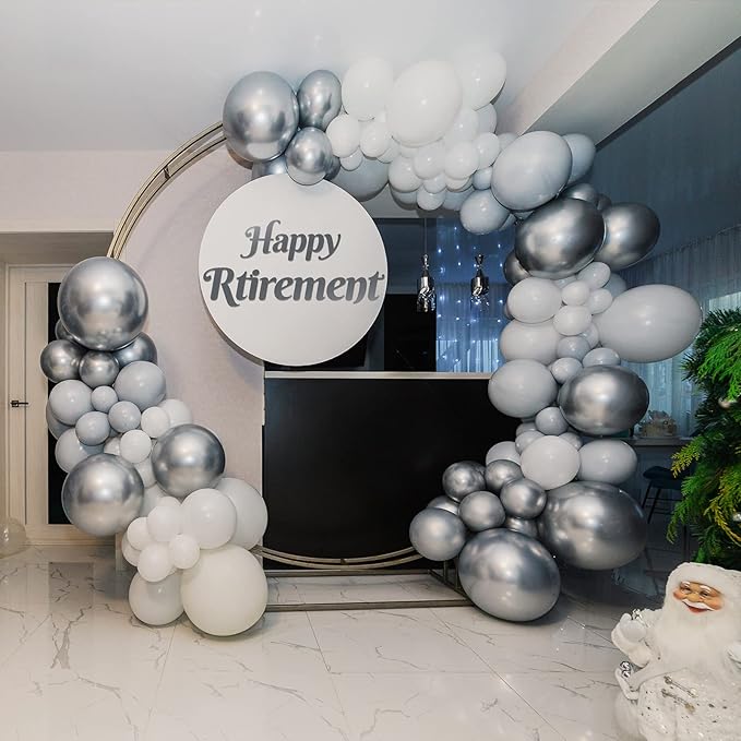 300 Pcs Latex Balloons Different Sizes 5/10/12/18 Inch Party Anniversary Balloons Bulk for Birthday Wedding Baby Shower Party Decoration(Metallic Silver)