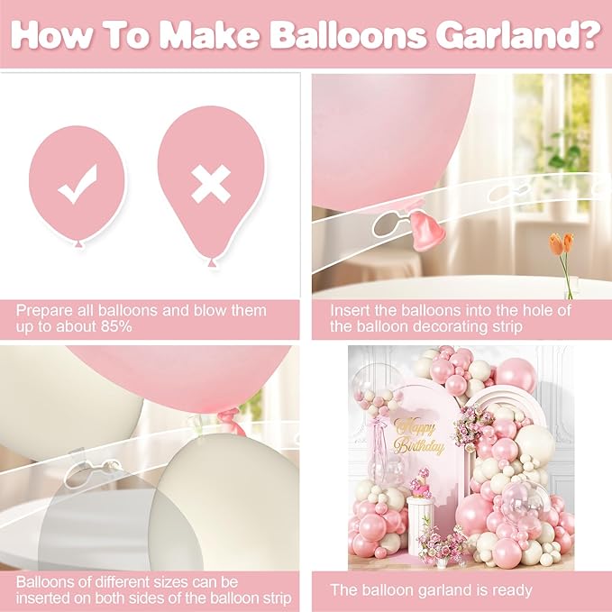 Pearl Pink and White Balloons Arch, Double Stuffed Pearl Pink Sand White Balloons 18/12/10/5 Inch Light Pink Pearl Balloon Garland Kit for Girl Bridal Shower Wedding Birthday Party Decor