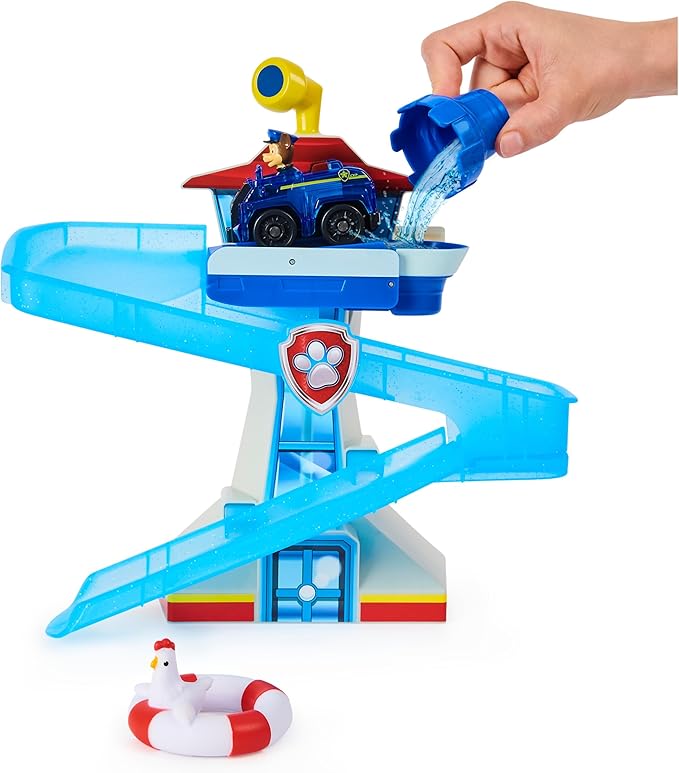 PAW Patrol, Adventure Bay Bath Playset with Light-up Chase Vehicle, Bath Toy for Kids Aged 3 and Up