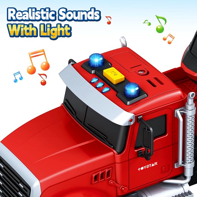 SpringFlower Extra Large Fire Truck Toys for Boys Girls with Racing Car and Helicopter, Lights, Sounds, Semi Truck Vehicle Toy for Toddlers 3 4 5 6 7, Christmas Birthday Gift