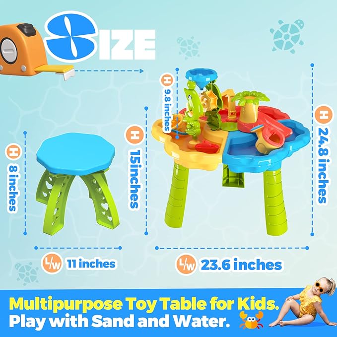 SMILESSKIDDO Sand Water Table for Toddlers, 3 in 1 Sand Table and Water Play Table Beach Toy for Kids Boys Girls, Outside Backyard Activity Sensory Play Water Table for Toddlers Age 3-5