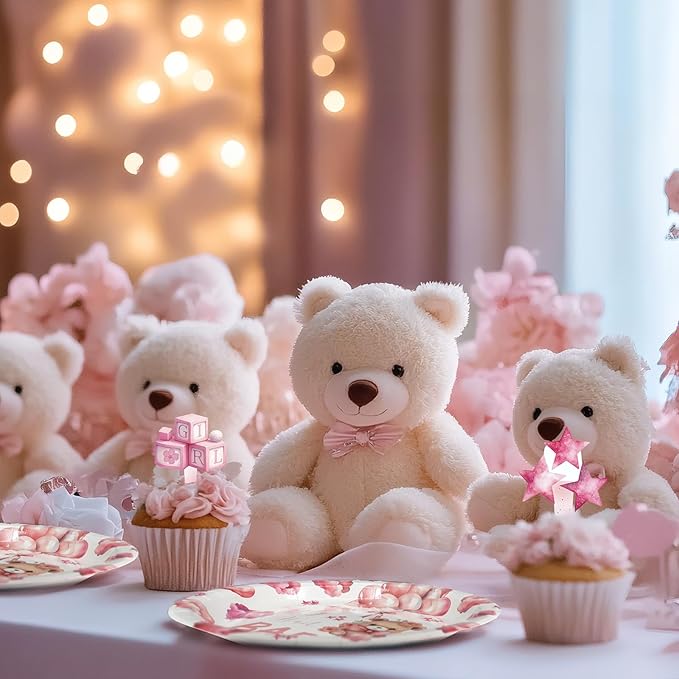 40 Guests We Can Bearly Wait Baby Shower Plates – Pink Teddy Bear Plates and Napkins Set for Girl Baby Shower Decorations