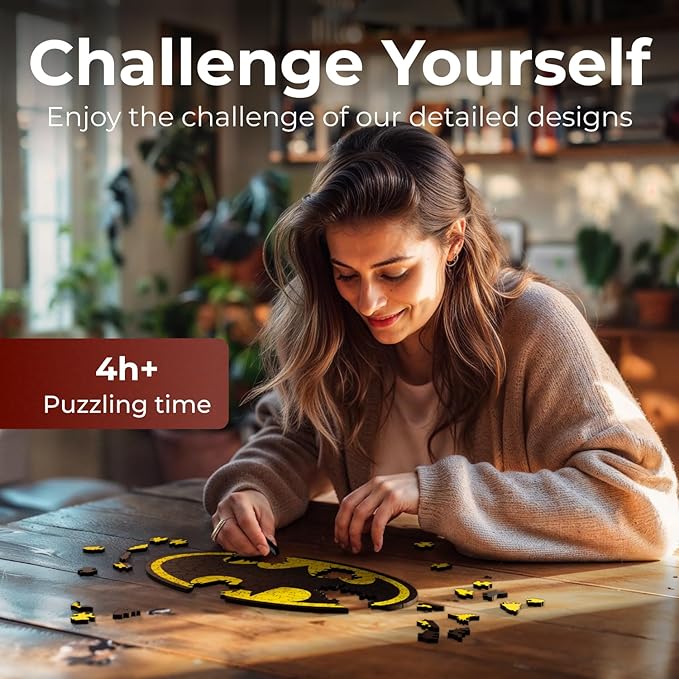Crafthub DC Wooden Puzzles for Adults – A3 Size with 162 Pieces Wood Puzzles – Batman Logo – Jigsaw Puzzles with Unique Shapes – 8.7" x 15.3"