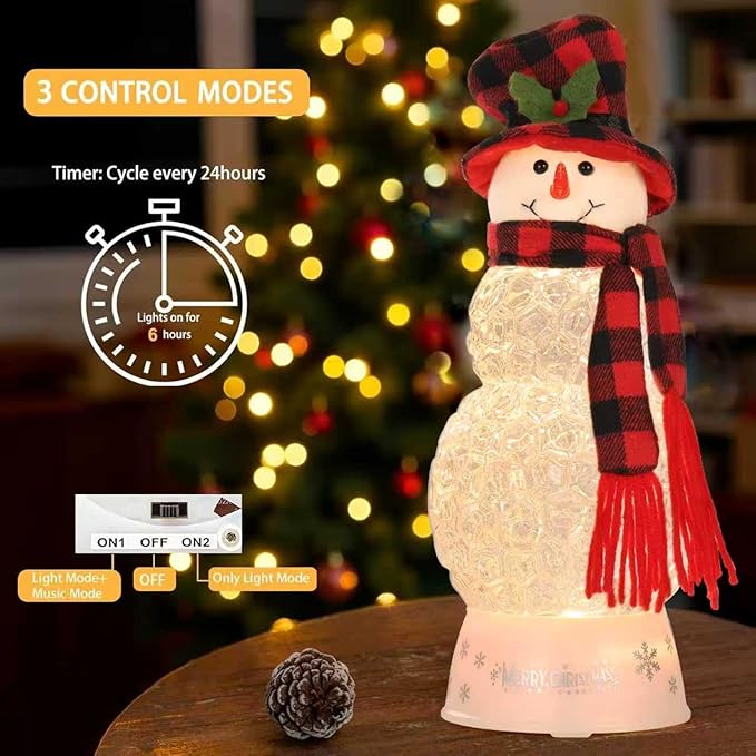 12" H Christmas Snowman Decorations, Snow Globe Lamp - Musical Holiday Decor with Timer, USB Power, Festive Room Light, Best Christmas,New Year Gift for Men,Women,Kids,Friends