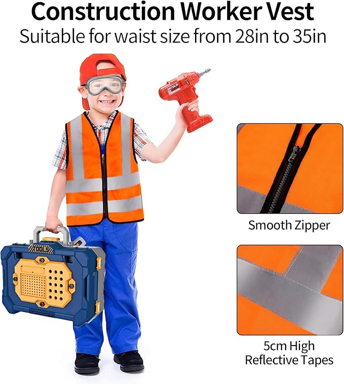 Deejoy Kids Bench with Realistic Tools & Electric Drill, 79 Pcs Realistic Toy Tools with Clothes, Toddler Learning Gift for Boys & Girls Age 3-5 (Blue) 32x26.6x14.4 in