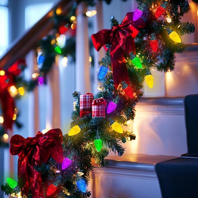 50 LED C7 Christmas Lights, 31.8FT C7 Christmas Strawberry String Lights Vintage Christmas LED String Lights Plug in Waterproof for Indoor Room Outdoor Party Garden Yard Roof Tree Christmas Decor