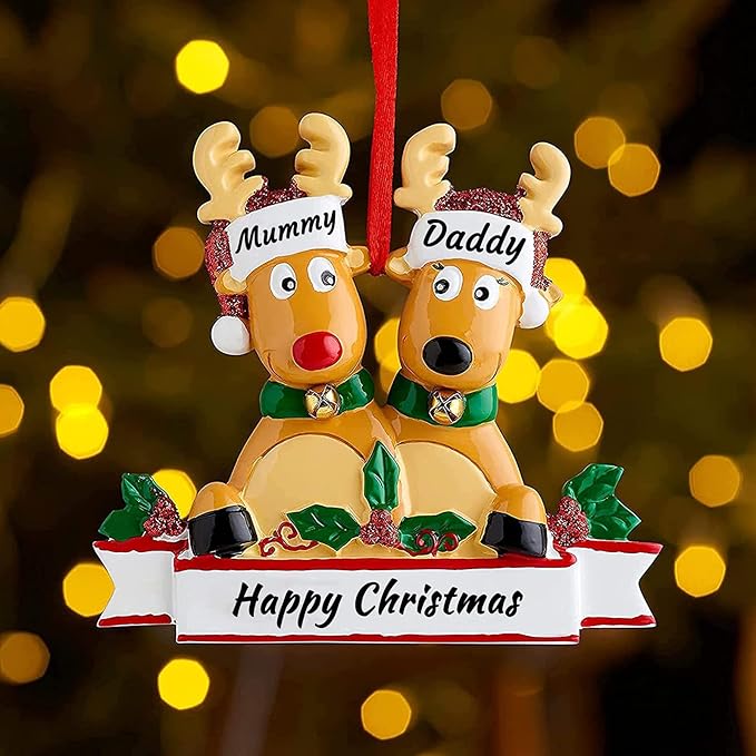 Personalized Deer Family of 2,3,4,5,6,7,8 Christmas Tree Ornament 2025 Custom Name Cute Santa Reindeer Christmas Decoration Xmas Gift
