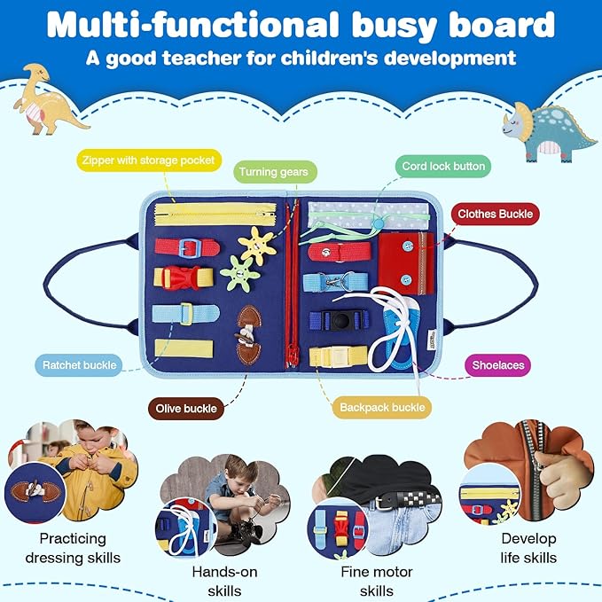 Busy Board Montessori Baby Toys for 1 2 3 4 Year Old Boys Girls Gifts, Sensory Toy for Toddlers 1-3, Educational Activities Travel Toy for Airplane Car, Busy Book for Learning Fine Motor Skills