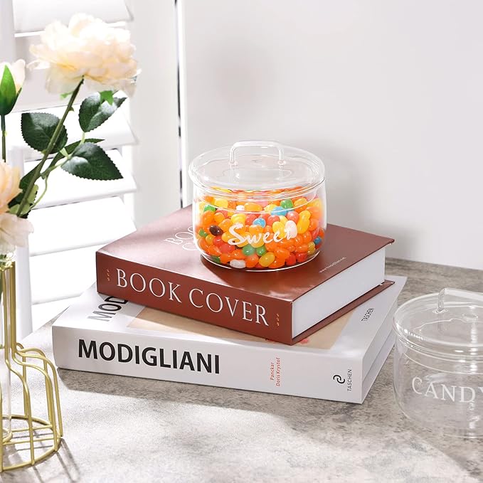 11oz Glass Candy Dish with Lid Covered Candy Bowl Decorative Cookie Jar Clear Salad Bowl Buffet Storage Container for Home Kitchen Coffee Table Office Desk and Party Wedding