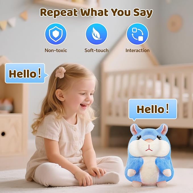 Kids Toddler Toys for Ages 2-4, Talking Hamster Repeats What You Say, Interactive Plush Repeating Toy for 2 3 4 5 6 8 Year Old Boy Girl Birthday Gift (Blue)