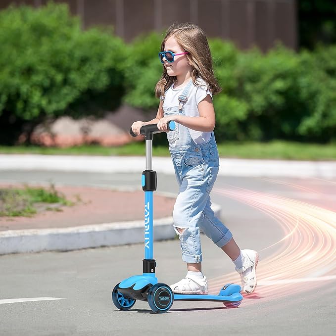 TONBUX Kids Scooter, Light Up 3 Wheel Kick Scooters for Kids 3-12, Folding Scooters with Adjustable Height - Toddler Scooter Lean-to-Steer & Widen Anti-Slip Deck