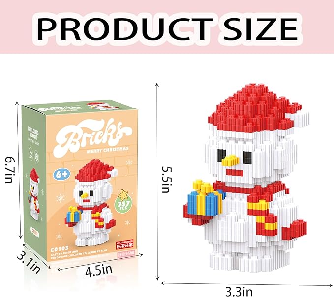 Christmas Building Blocks Snowman Compatible with Lego Christmas Micro Blocks Stacking New Toys Holiday Present Box New Year Birthday Gifts for Kids 7 8 9 10 11 12 Years Old (Snowman)