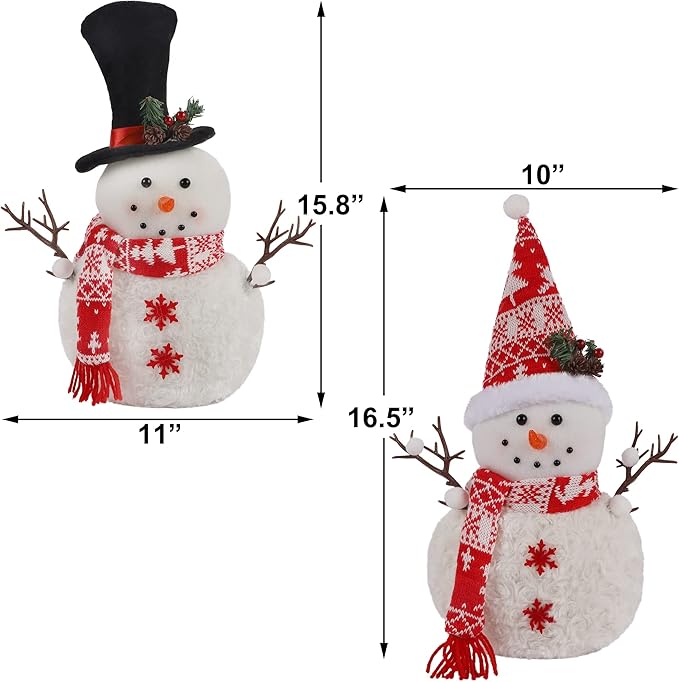 2 Pack 16 Inch Christmas Plush Snowman Doll Tabletop Decorations, Christmas Snowman Ornaments for Home Kitchen Xmas Holiday Party Decor