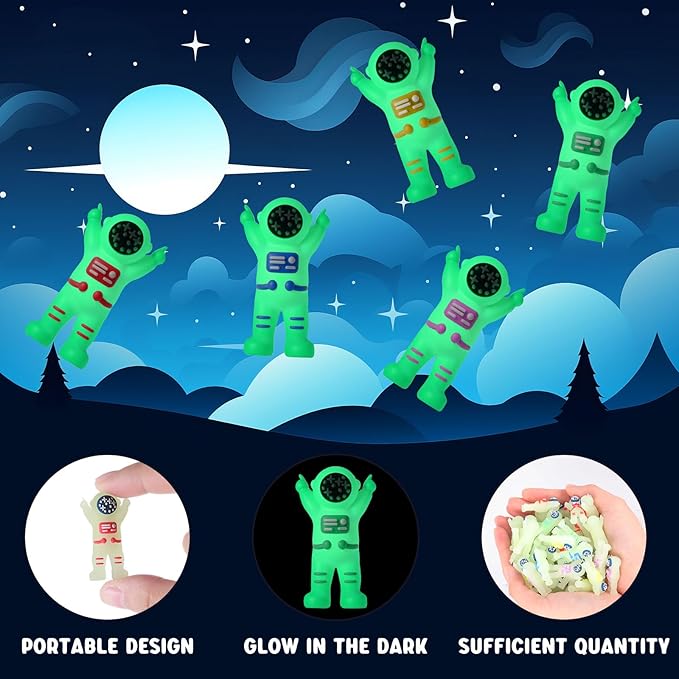 100 Pcs Mini Astronaut Figurines Glow in The Dark Miniature Astronaut Tiny Spaceman Toys for Space Party Piñata Cake Topper Kids School Classroom Prize Gift Hide and Seek (Full Body Glow)