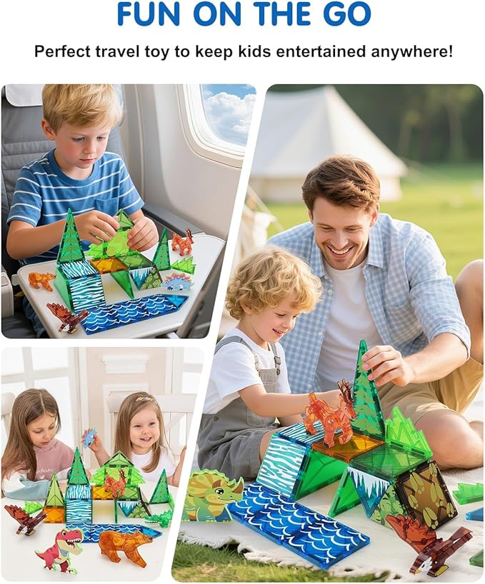 Magnetic Tiles Animals & Dinosaurs Toys, STEM Educational Building Blocks, Sensory Set 35 PCS for Toddlers Kids Ages 3-5 5-7, Boys Girls Birthday Gift Age 3+