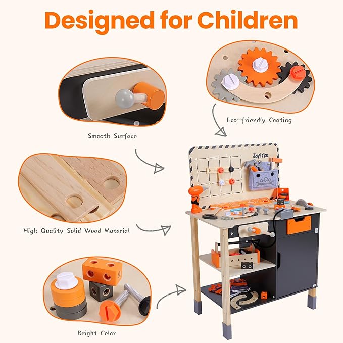 Kids Tool Set - Premium Wooden Toddler Bench With Realistic Tools and Sound Effects, Educational Toy for Ages 3-5, 6-8