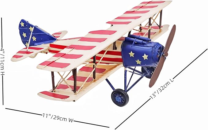 Vintage American Airplane Model Decor Nostalgic Aviation Military Handmade Metal Diecast Biplanes WW1 Style Decoration for MancaveTabletop Office Shelf Bar Collectible Aircraft Gift