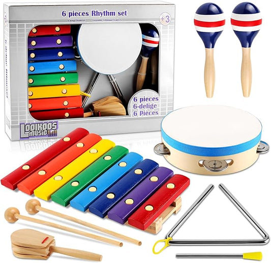 LOOIKOOS Baby Musical Instruments Montessori Wooden Toys for Toddlers 1-3,Percussion Instruments Set for Kids Preschool Educational Musical Toys for Boys and Girls Gifts