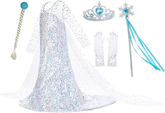 Luxury Princess Dress Costumes with Shining Long Cape Girls Birthday Party