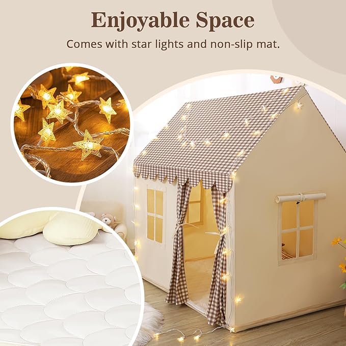 SweHouse Kids Play Tents for Toddlers: Boys Playhouse Tents Indoor with Star Lights Non Slip Padded Mat - Girls Play House Large Toys Tent for Birthday