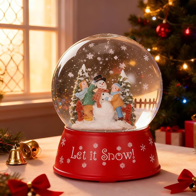 120mm Christmas Snow Globe Lamp - Red Base Musical Holiday Decoration Xmas Tree & Snowman with Timer, USB Power, Festive Room Light, Best Gift for Christmas,New Year