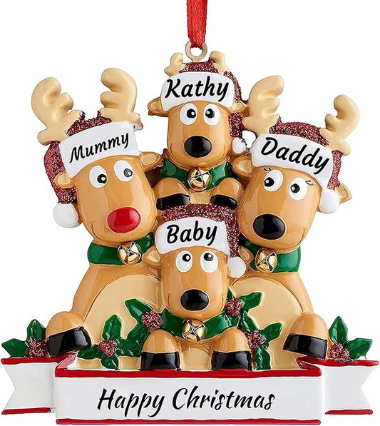 Personalized Deer Family of 2,3,4,5,6,7,8 Christmas Tree Ornament 2024 Custom Name Cute Santa Reindeer Christmas Decoration Xmas Gift