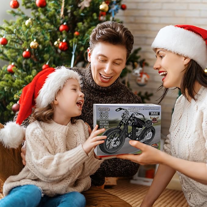 Metal Model Motorcycle Kits - 117 Pcs Erector Sets for Boys Age 8-12, Motobike Building Toys, STEM Kits for Kids Age 8-10, Assembly Car Project for 14 and Up, Gifts for 15 16 Year Old Boys and Adults