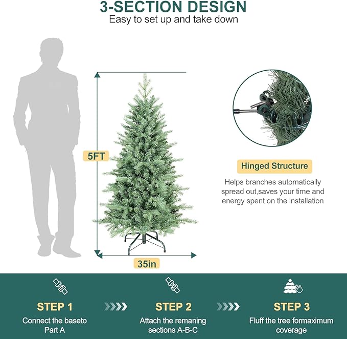 5FT Artificial Skinny Christmas Tree,Unlit Blue Spruce Slim Pencil Xmas Tree