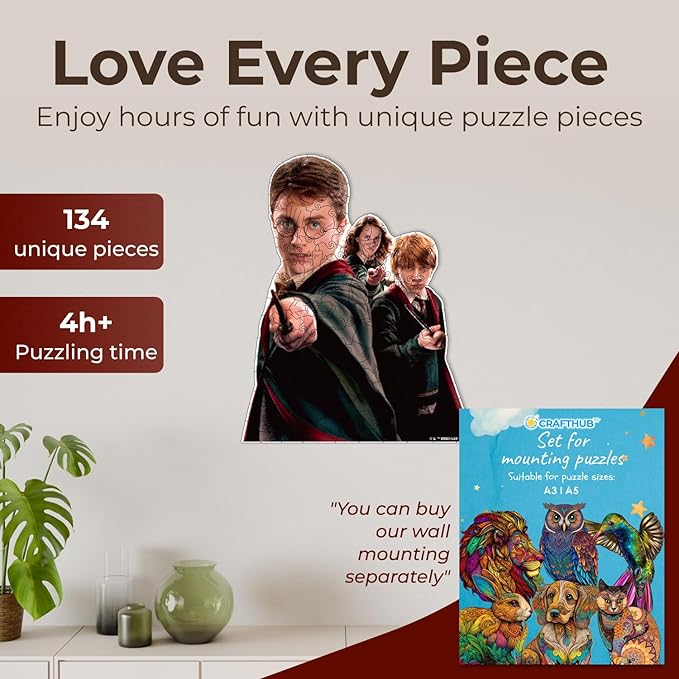 CRAFTHUB Harry Potter Puzzle - The Wizarding Friends - A3 Size - Wooden Jigsaw Puzzles for Adults - 134 Unique Shaped Pieces - Officially Licensed Merchandise - 10.9" x 13.3"