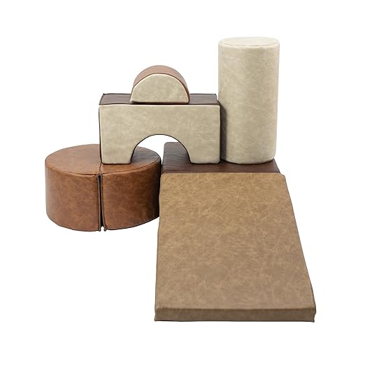 FDP Rustic Kid Playtime and Climb Soft Foam Playset for Infants, Toddlers 10m-2yrs; Climber and Block Play, Learn Gross Motor Skills at Home or Daycare (6-Piece) - Distressed Assorted, 12364-DA